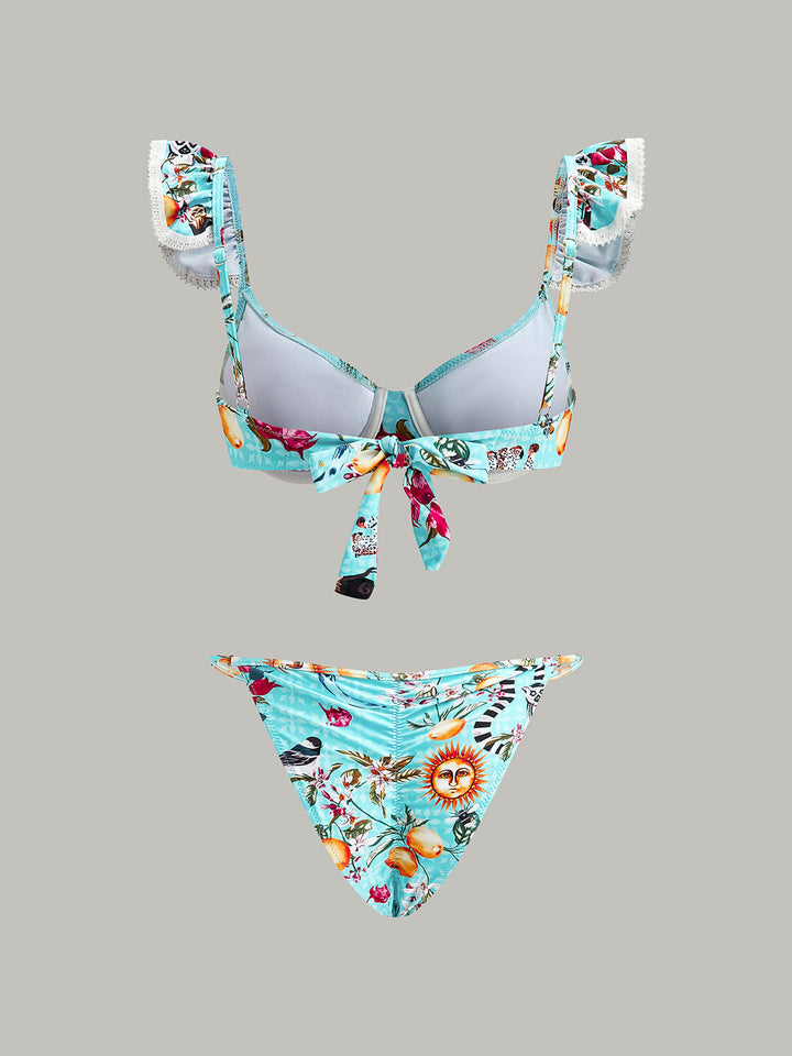 Çiçekli Bikini Takımı Etek Açık Mavi 3 Parça Görsel 4 - SvelteChic