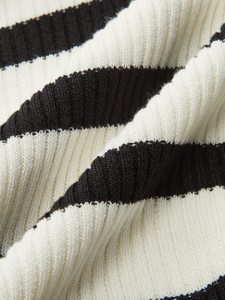 Çizgili Halter Askılı Kısa Kesim Üst Beyaz Triko