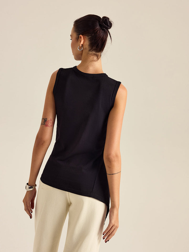 Asimetrik Pileli Kolsuz Atlet Siyah Slim Fit Görsel 5 - SvelteChic