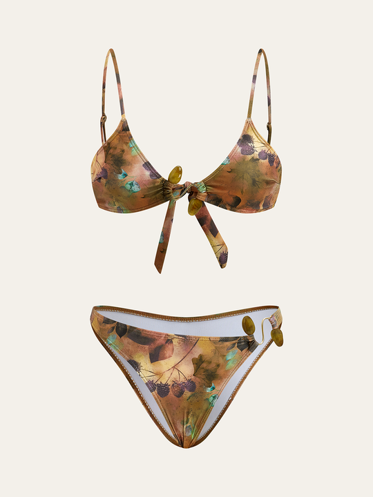 Çiçek Baskılı Bikini Takımı Kahverengi Yeşil - SvelteChic Kadın Giyim