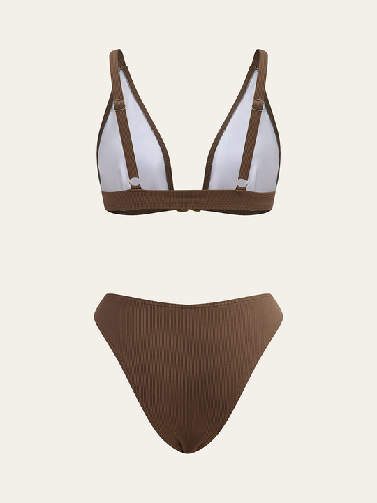 Metal Detaylı Bikini Takımı Kahverengi Örgü Desenli Detay Görünüm - SvelteChic