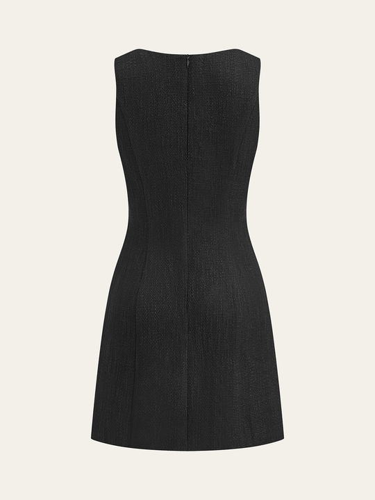 Kolsuz Düğmeli Mini Takım Elbise Siyah Tweed Detay Görünüm - SvelteChic