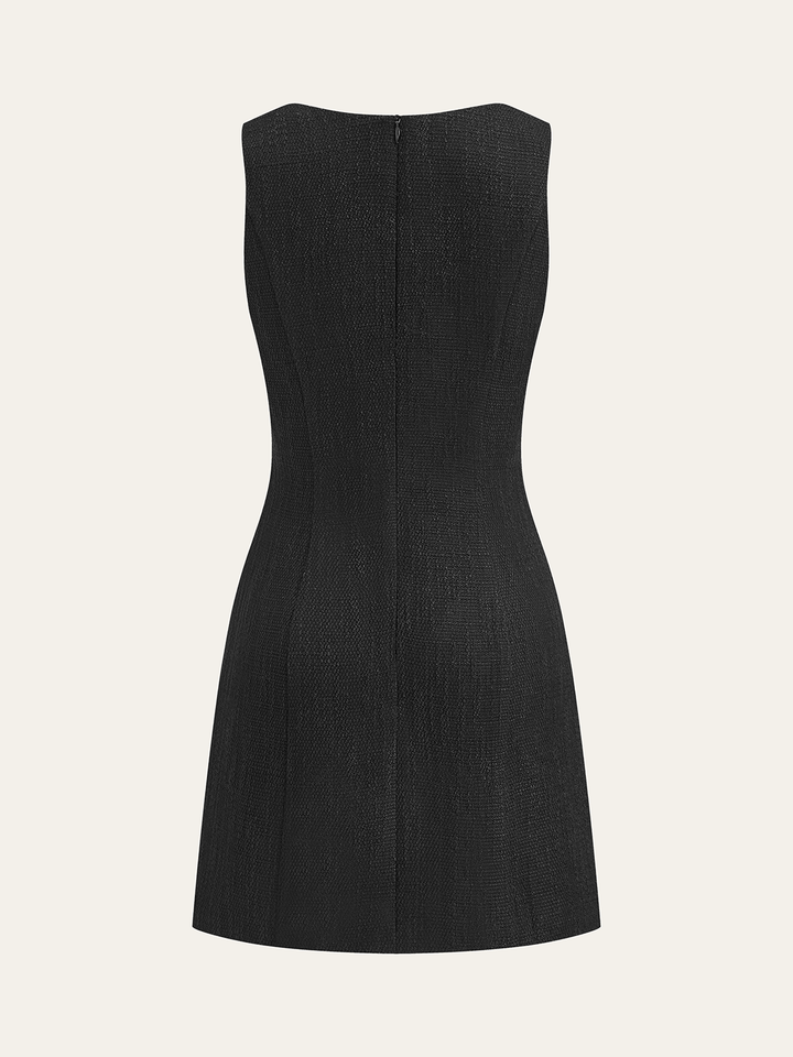 Kolsuz Düğmeli Mini Takım Elbise Siyah Tweed Detay Görünüm - SvelteChic