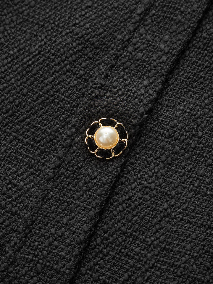 Kolsuz Düğmeli Mini Takım Elbise Siyah Tweed Kombin - SvelteChic