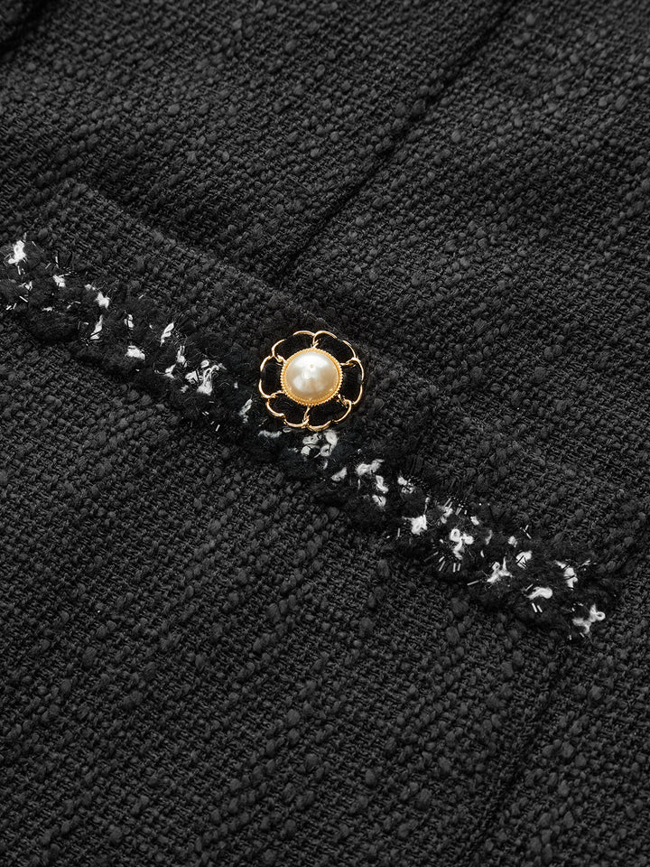 Kolsuz Düğmeli Mini Takım Elbise Siyah Tweed Görsel 4 - SvelteChic