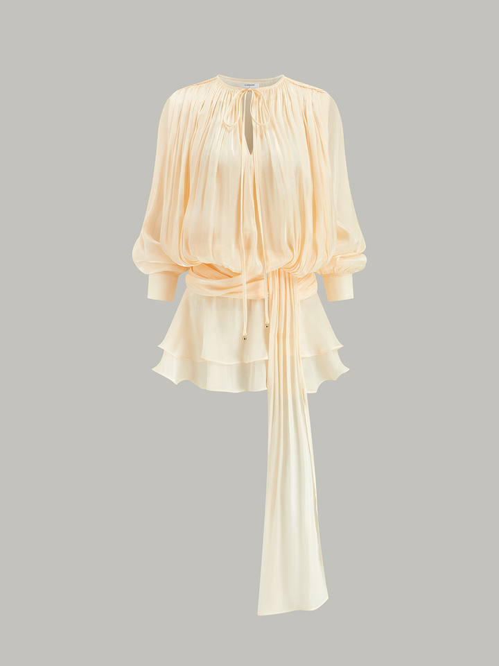Çok Katlı Drape Mini Elbise Uzun Kollu Pembe Görsel 7 - SvelteChic