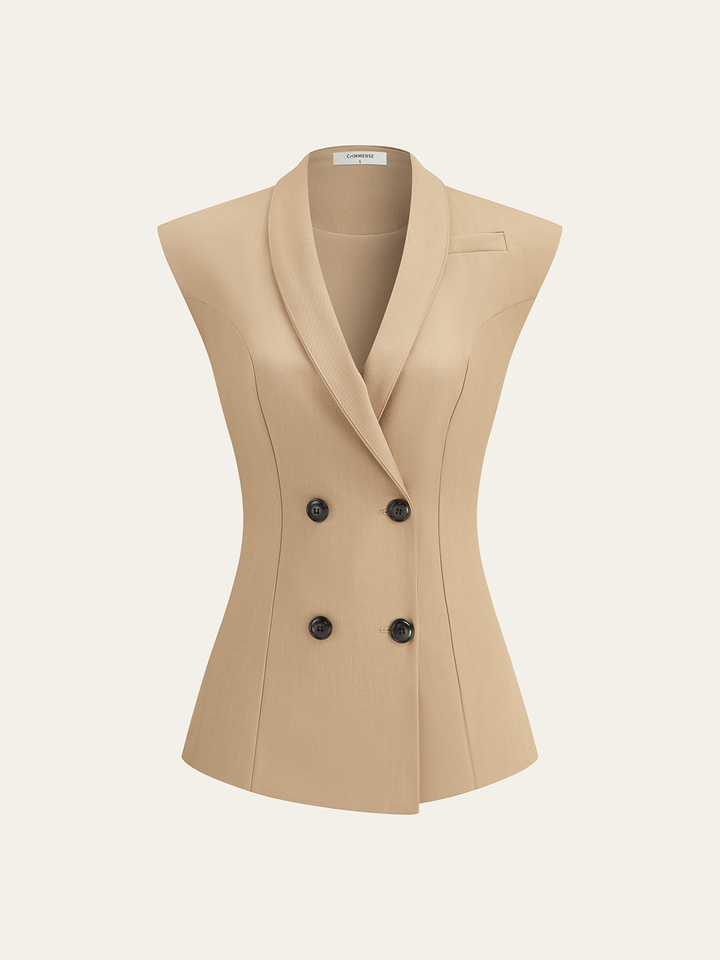 İki Düğmeli Kolsuz Yelek Pantolon Takımı Vizon Detay Görünüm - SvelteChic