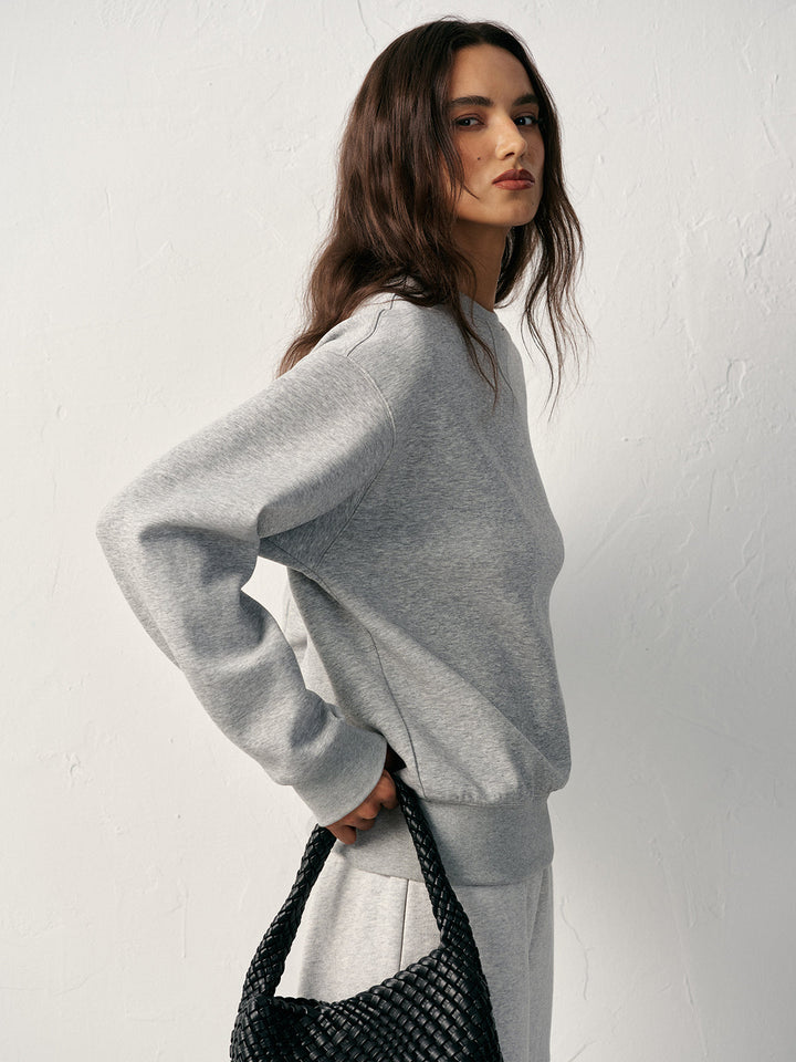 Pamuk Karışımlı Yuvarlak Yaka Sweatshirt Açık Gri Uzun Kollu Görsel 4 - SvelteChic