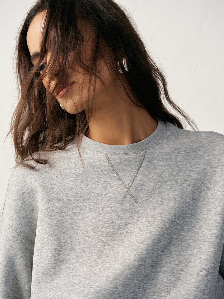 Pamuk Karışımlı Yuvarlak Yaka Sweatshirt Açık Gri Uzun Kollu Görsel 5 - SvelteChic