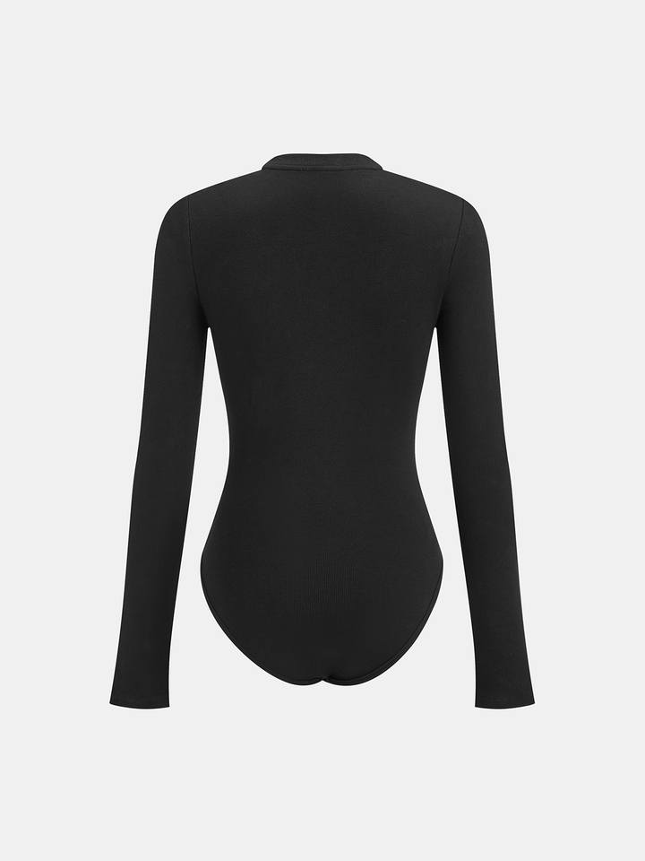 Nakışlı Uzun Kollu Bodysuit Siyah Ribanalı Kombin - SvelteChic
