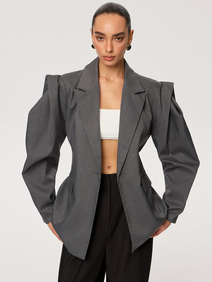 Kemerli Uzun Kollu Blazer Gri Bağcıklı Görsel 4 - SvelteChic