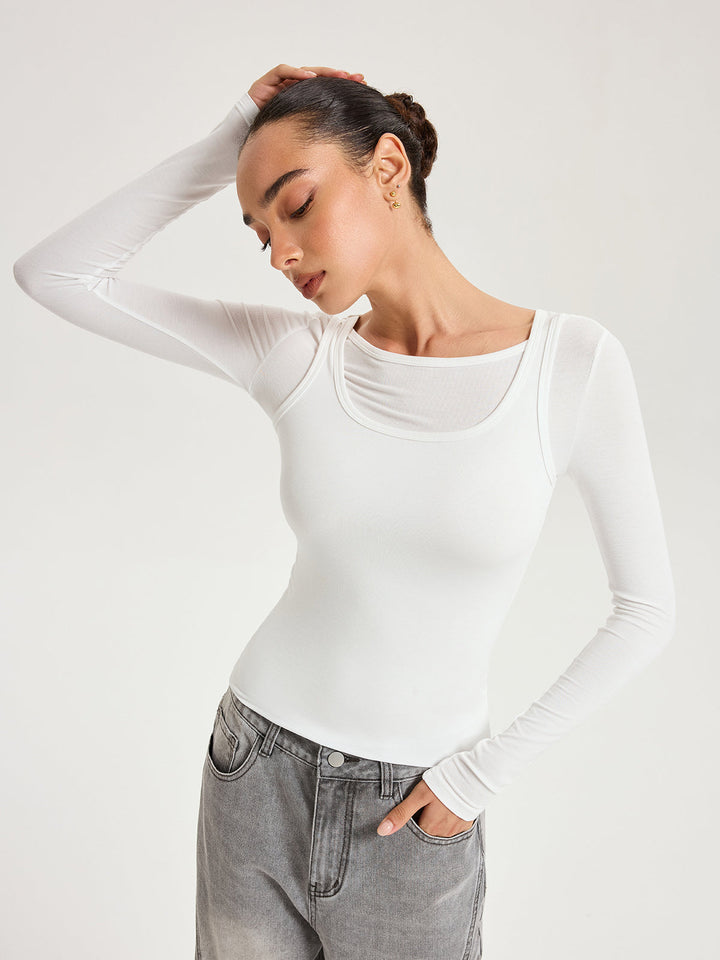 2'li Uzun Kollu Modal Tişört Beyaz Slim Fit Görsel 4 - SvelteChic