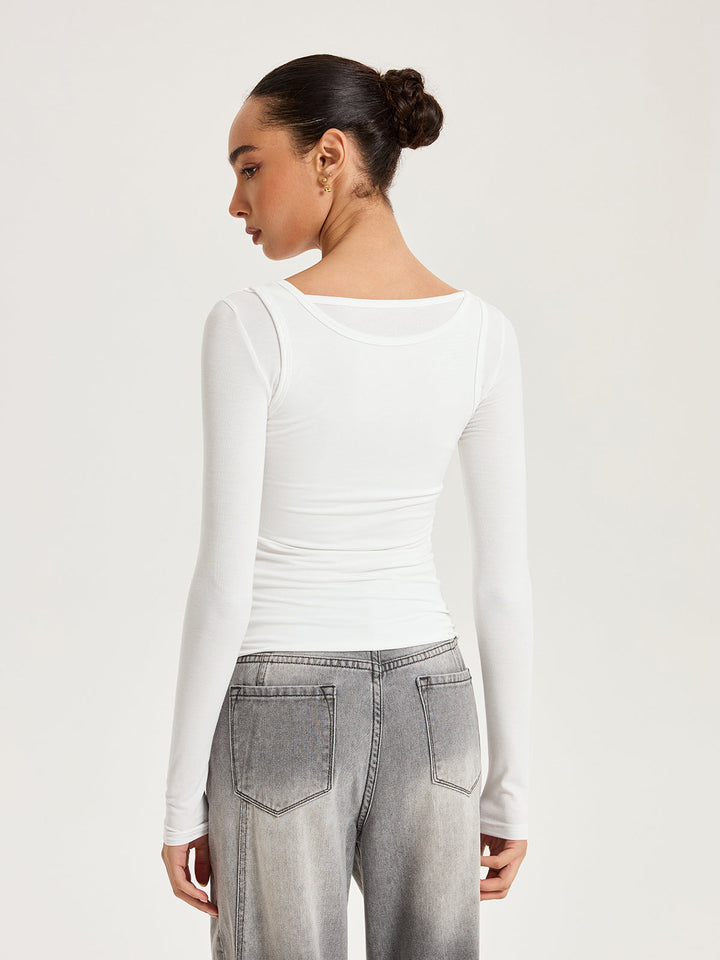 2'li Uzun Kollu Modal Tişört Beyaz Slim Fit Görsel 6 - SvelteChic