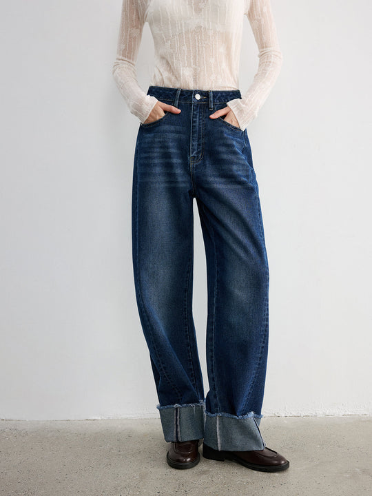 Paça Detaylı Jean Lacivert Regular Fit - SvelteChic Kadın Giyim