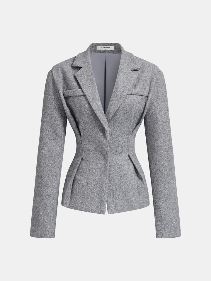 Tweed Blazer Pileli Etek Takımı Gri Regular Fit Detay Görünüm - SvelteChic
