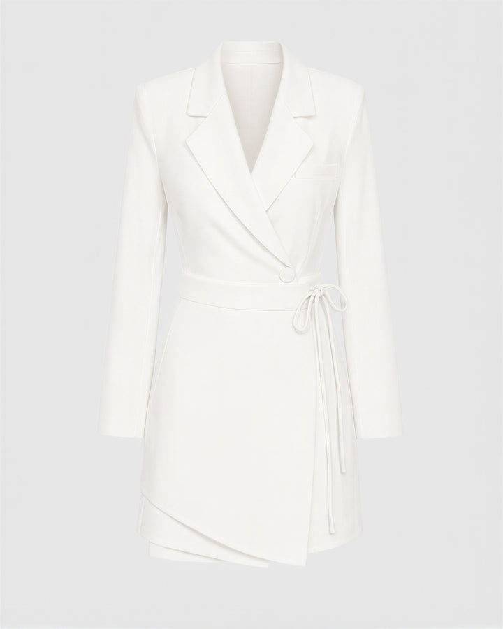 Calla kruvaze yandan bağcıklı blazer mini elbise, beyaz, mankensiz ürün görünümü