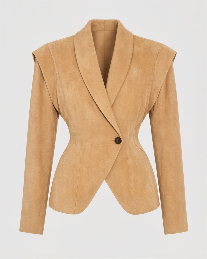 Cassia şal yaka vatkalı suni süet blazer, camel, mankensiz ürün görünümü