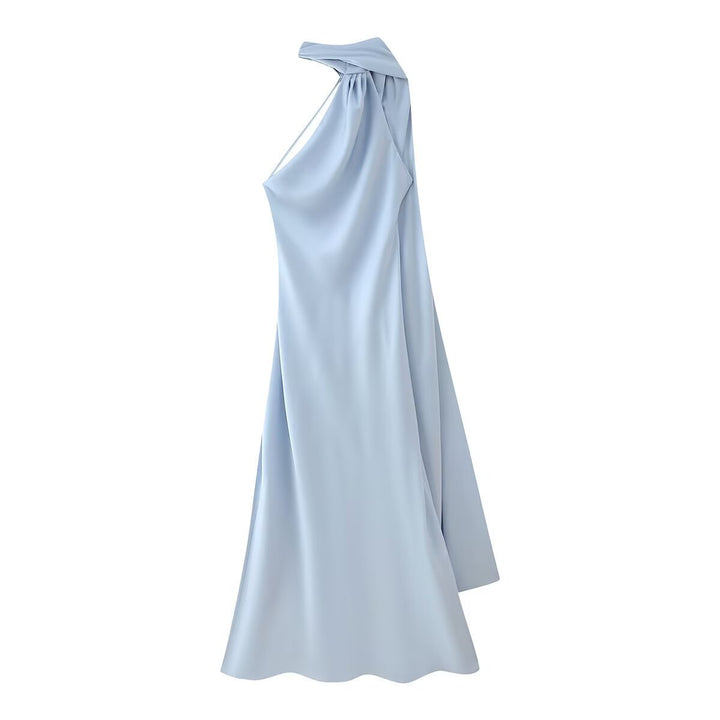 Sırtı Açık Saten Halter Abiye Elbise
