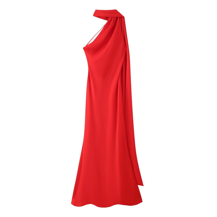 Sırtı Açık Saten Halter Abiye Elbise