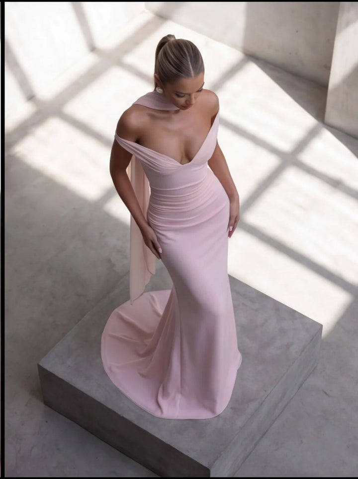 Omuz Detay Maxi Elbise- Pembe