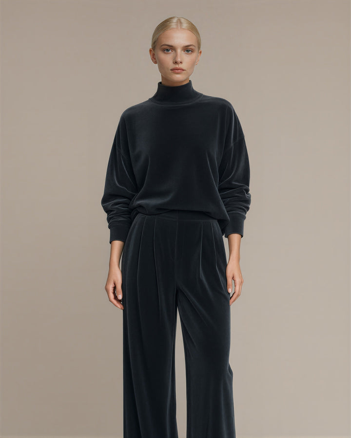 Maura kadife sweatshirt bol paça pantolon takımı, antrasit renk seçeneği