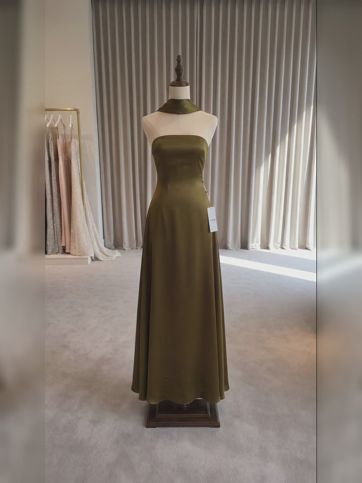Morven Saten Maksi Elbise - Zeytin Yeşili - showroom tanitim videosu
