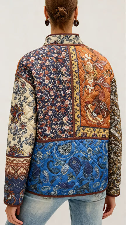 Patchwork Baskılı Uzun Kol Ceket Çok Renkli Oversize Kombin - SvelteChic