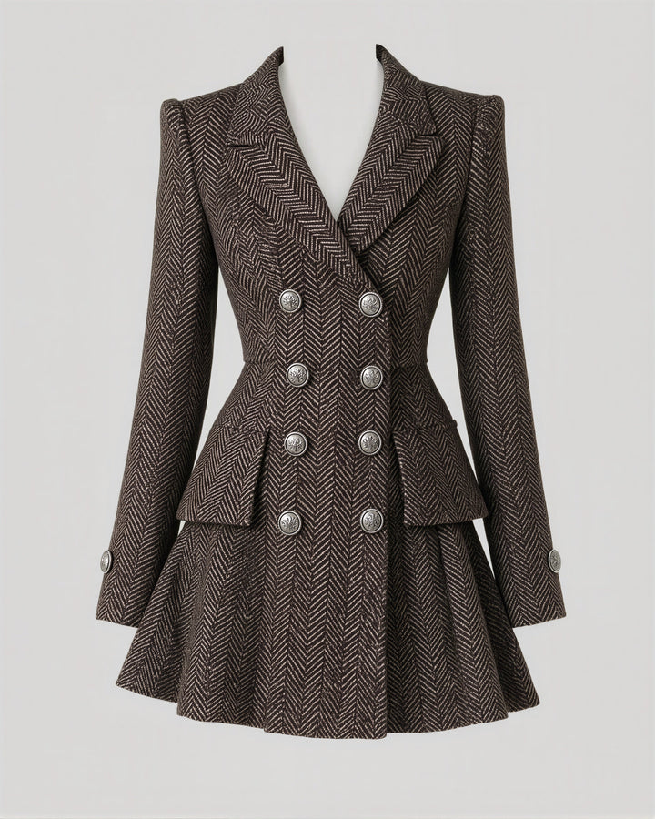 Regina balıksırtı kruvaze blazer mini elbise, kahve ekru, mankensiz ürün görünümü