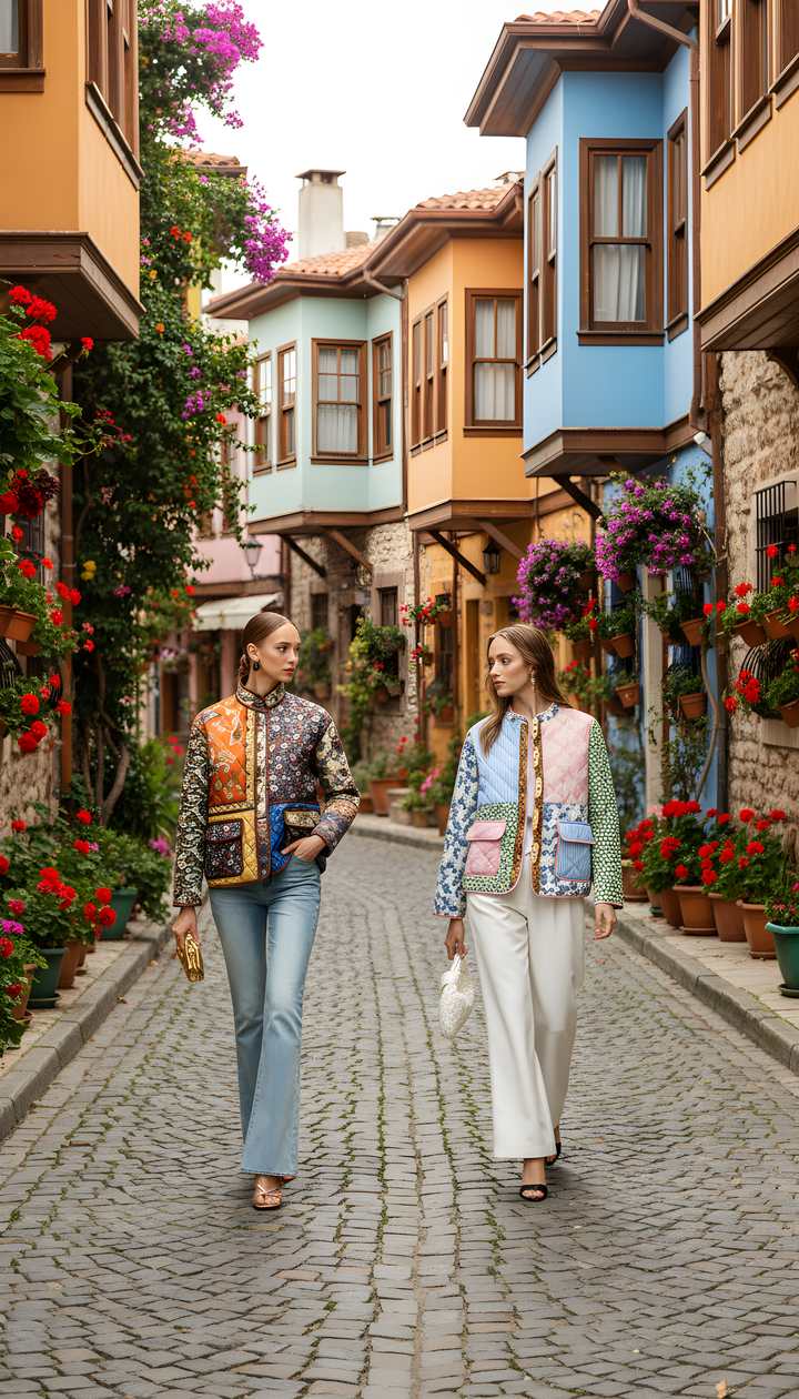 Patchwork Baskılı Uzun Kol Ceket Çok Renkli Oversize Görsel 4 - SvelteChic