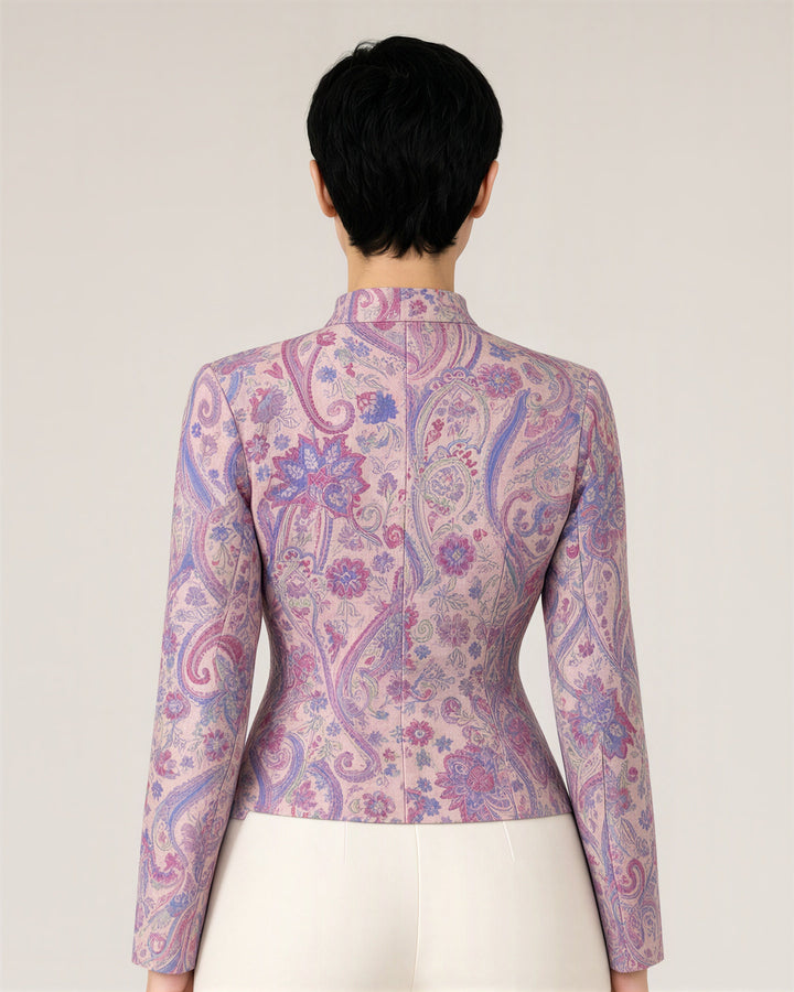 Rosetta şal desenli hakim yaka blazer, pudra pembe, arkadan görünüm